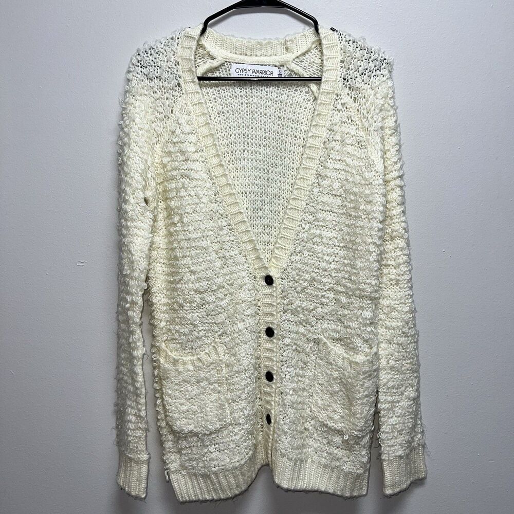 Gypsy Warrior boutique boho cream oversized cardigan sweater womens sz small